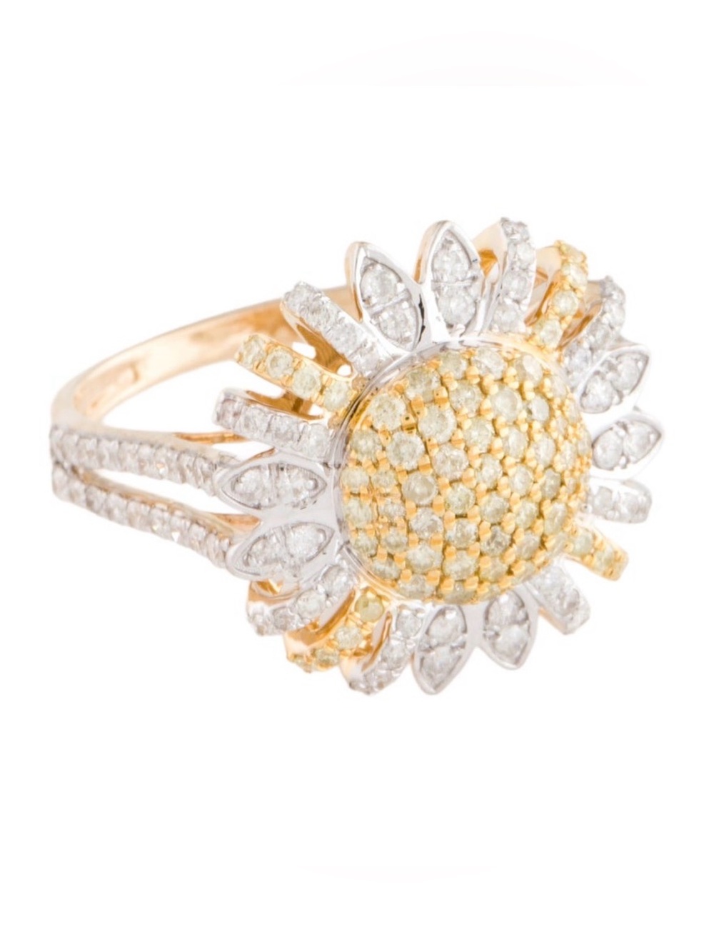 Yellow and White Diamond Sunflower Ring size 5.75 in 10K yellow gold